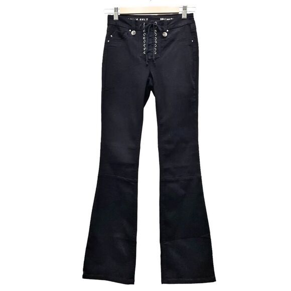 Laurie Felt Black Silky Denim Lace-Up Fly Boot-Cut Flare Jeans Size XXS 26 | 2 - Picture 2 of 13